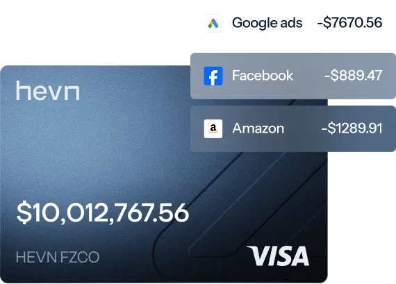 HEVN USD business card with spend limits and tracking