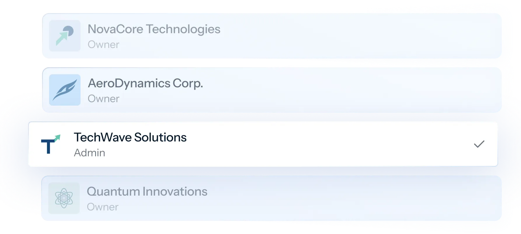 HEVN entity switcher listing the companies you can switch between from a single login